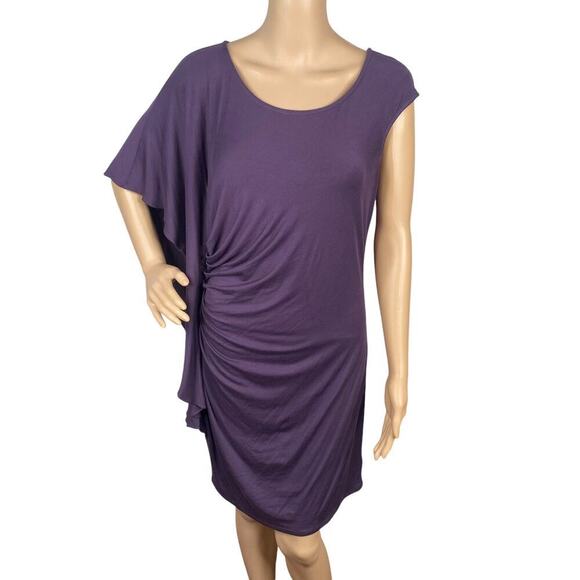 Ella Moss NWT $138 Girl's Best Friend Purple Ruched Asymmetric Dress SZ M - Picture 2 of 8